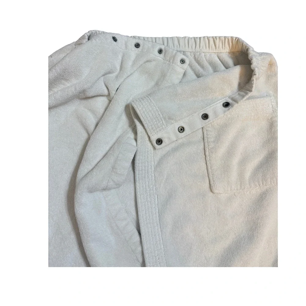Hammacher Schlemmer White Cotton Terry Spa Bath Wrap Snap Closure Pocket